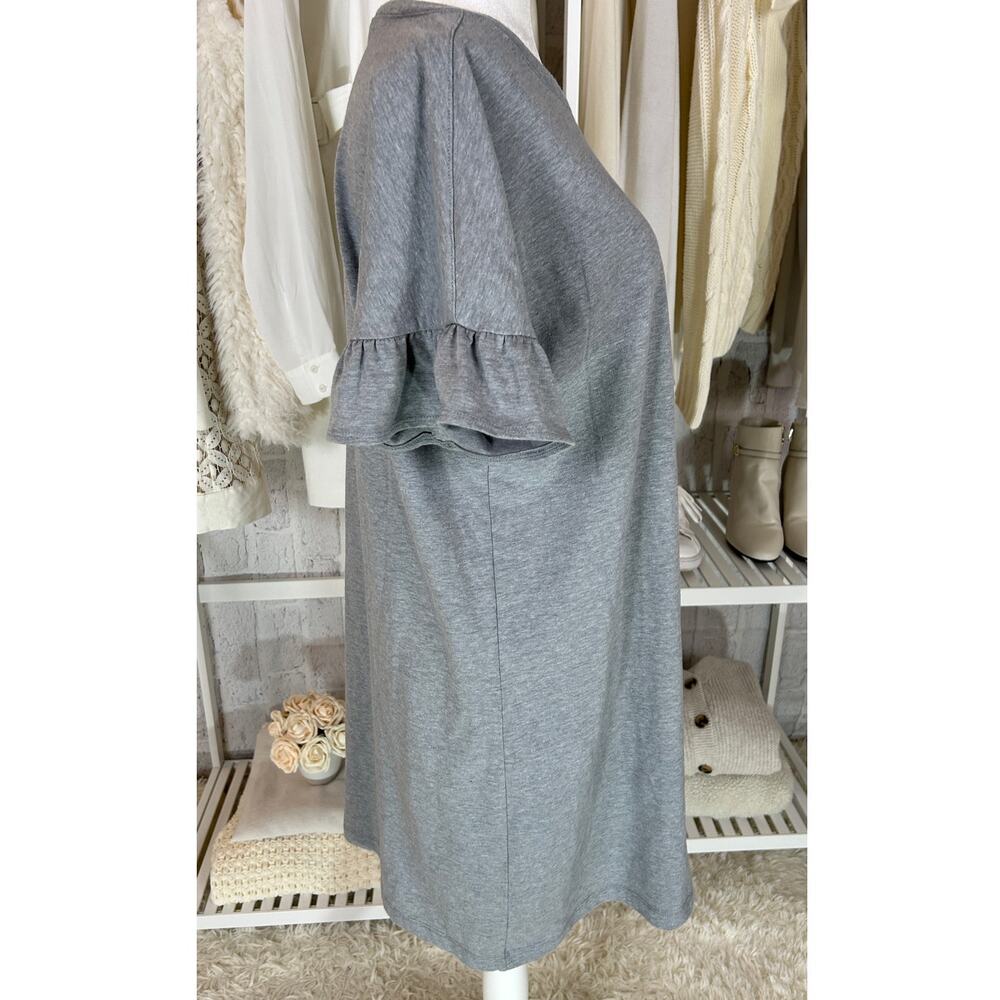 Old Navy Women's Size M Tall Gray Ruffle Sleeve Knee Length T-Shirt Dress #0291 - Picture 3 of 9